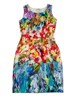 Joseph Ribkoff multi coloured print sleeveless stretch dress Fits 10ish